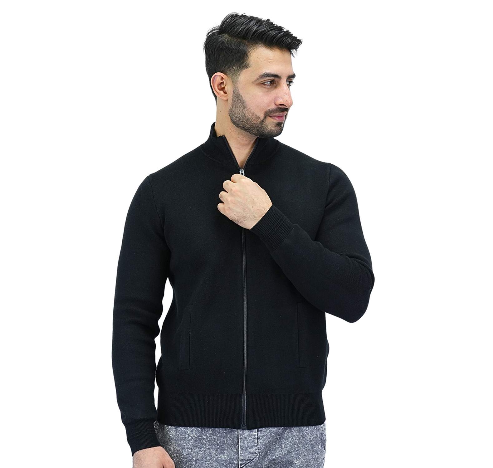 Men's Texture Stitch Mock Neck Long Sleeve Full Zipper Cardigan - Giordano Online