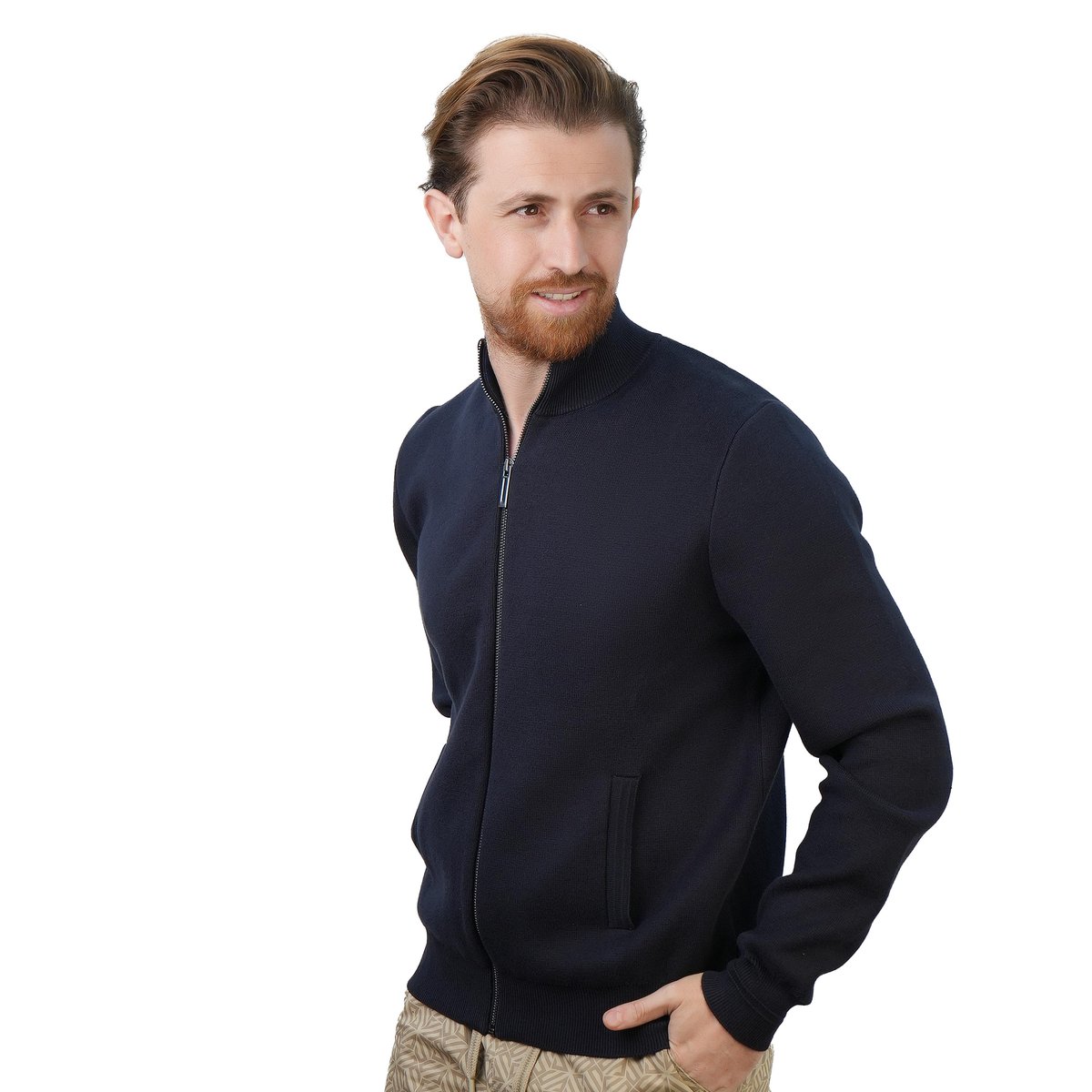 Men's Texture Stitch Mock Neck Long Sleeve Full Zipper Cardigan - Giordano Online