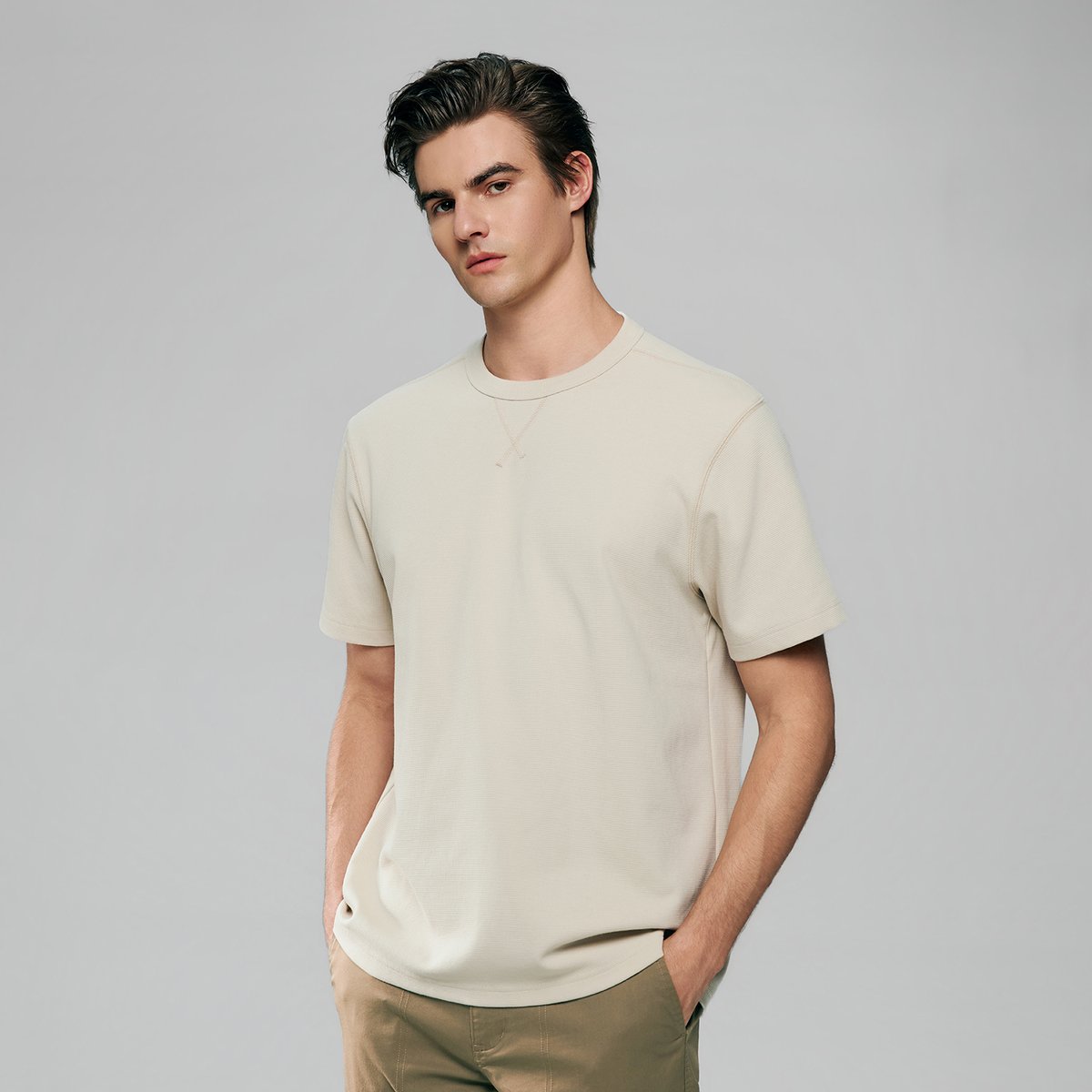 Men's Waffle Crew Neck Tee - Giordano Online