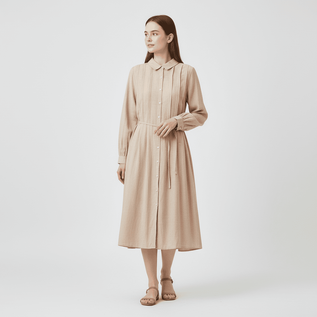 Women Linen - Cotton Poplin Belted Shirt Dress - Comfort Fit - Giordano Online