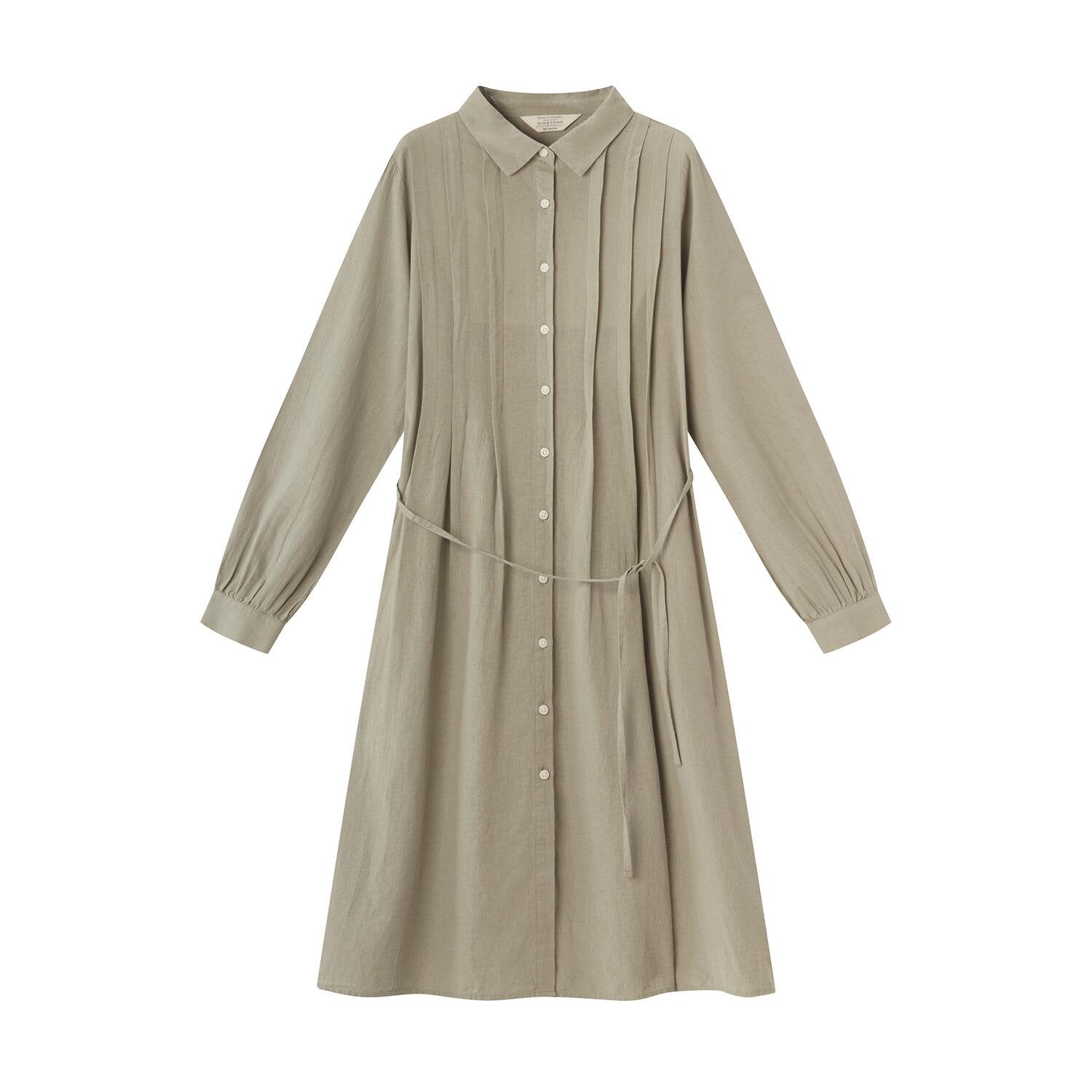 Women Linen - Cotton Poplin Belted Shirt Dress - Comfort Fit - Giordano Online