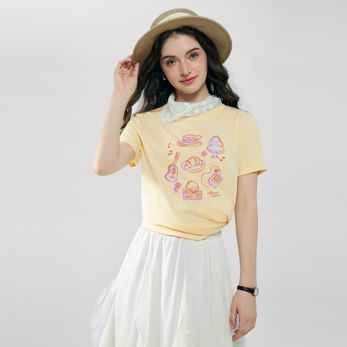 Women’s Cotton Crew Neck Printed Comfort Tee - Giordano Online