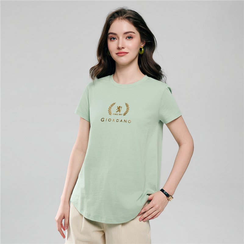 Women's Cotton Jersey Signature Print Tee - Giordano Online