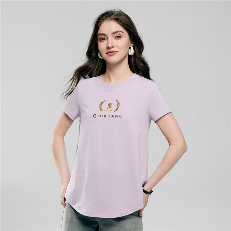 Women's Cotton Jersey Signature Print Tee - Giordano Online