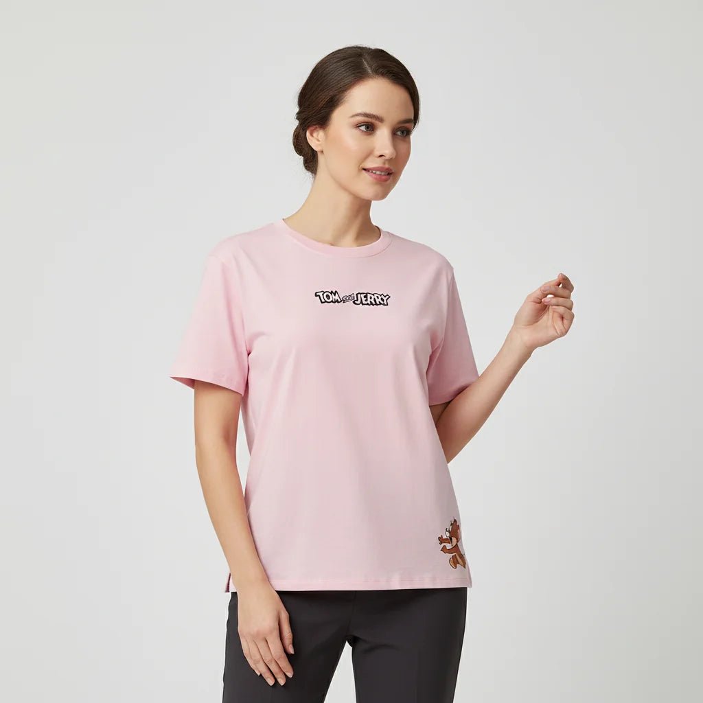Women’s Crew Neck Print Tee - Tom & Jerry - Pink - Giordano Online