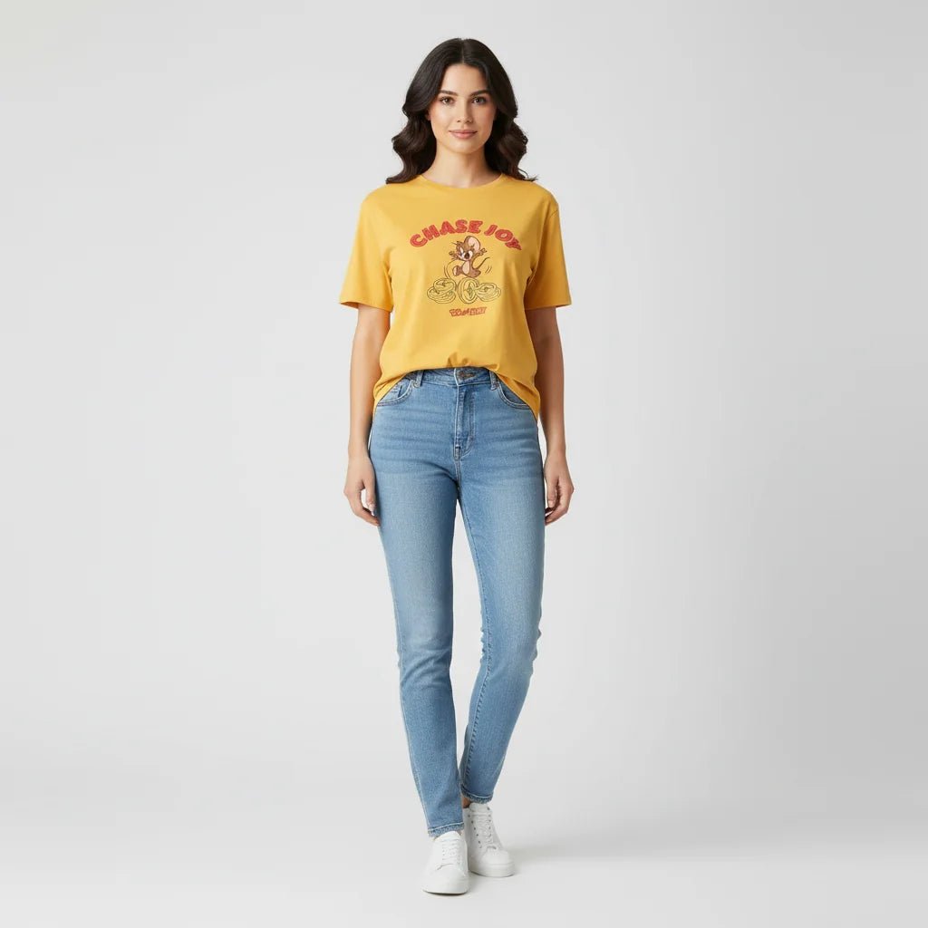 Women’s Crew Neck Print Tee - Tom & Jerry - Yellow - Giordano Online