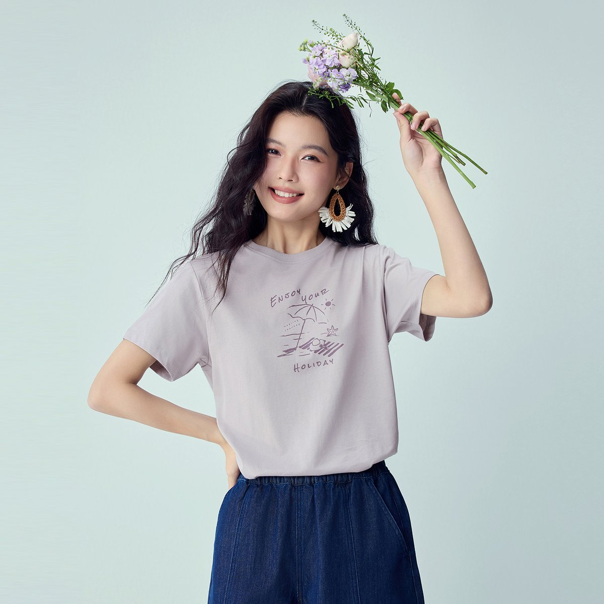 Women’s Crew‑Neck Short‑Sleeve Regular Fit Printed Tee - Giordano Online