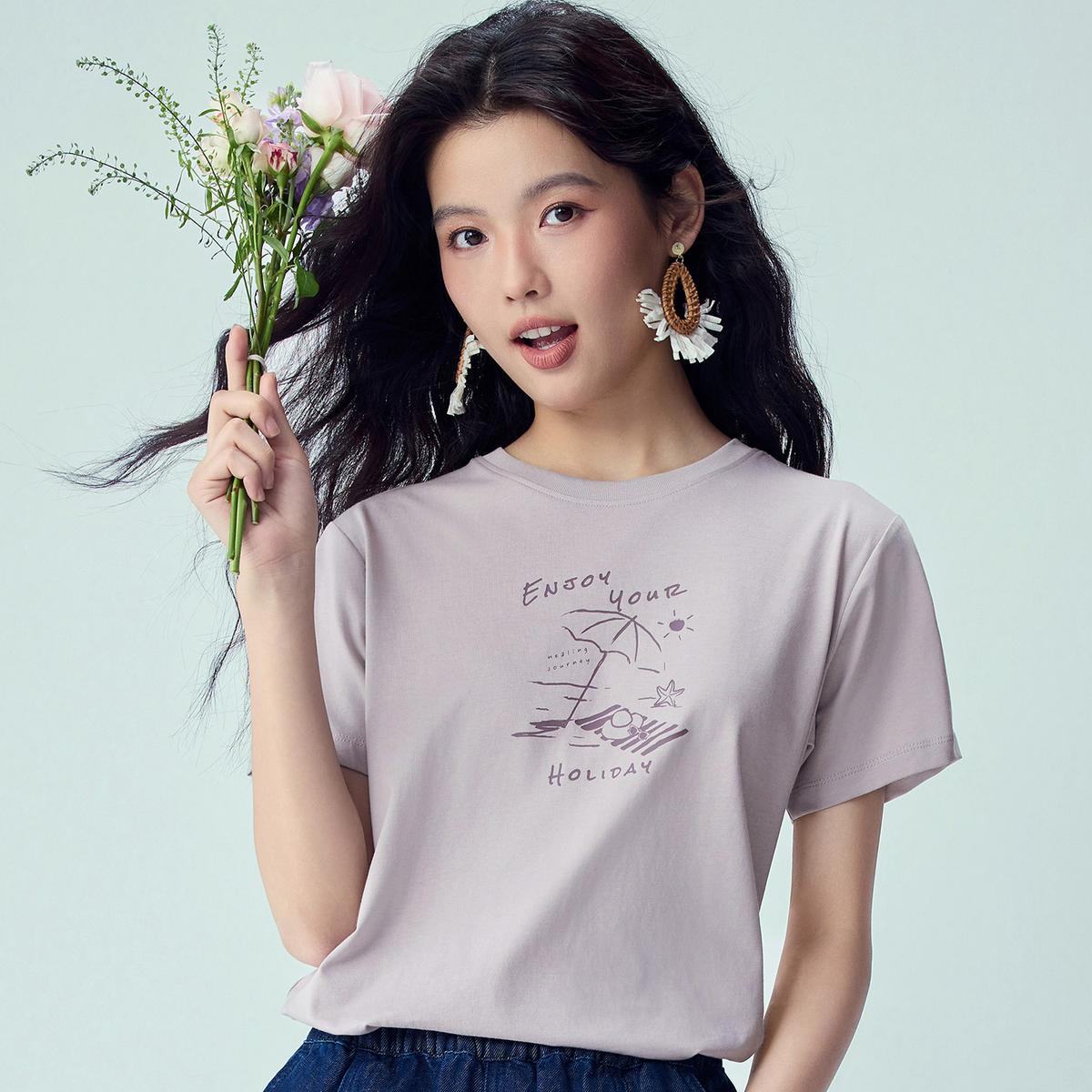 Women’s Crew‑Neck Short‑Sleeve Regular Fit Printed Tee - Giordano Online