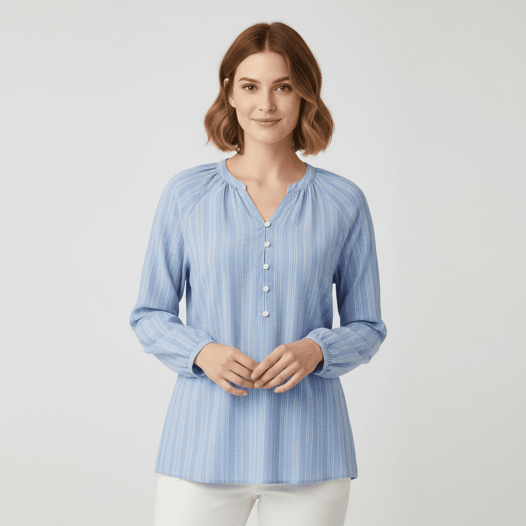 Women's Dobby V neck Half Placket Shirt - Giordano Online