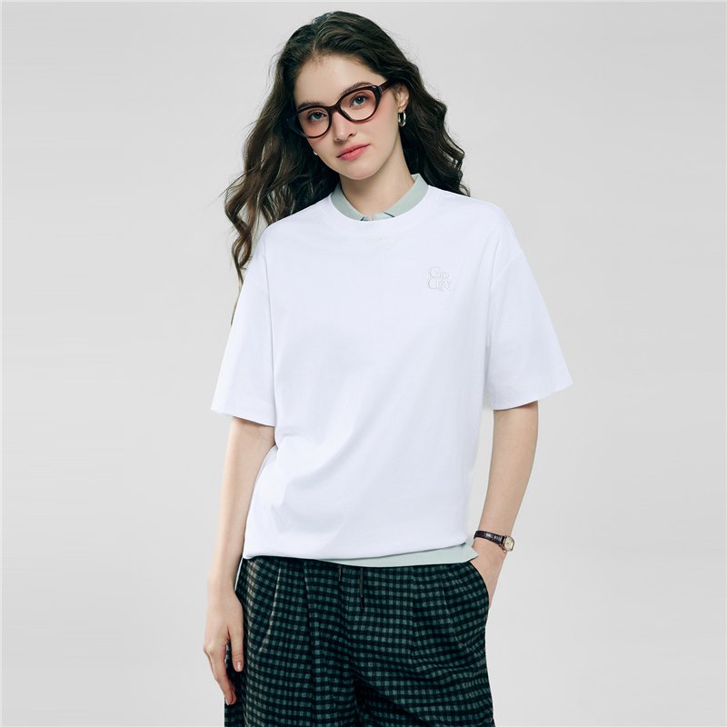 Women’s Embroidered Cotton Liquid Touch Tee - Giordano Online