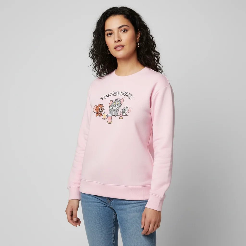 Women’s French Terry Long Sleeve Crew Neck Sweatshirt – Tom & Jerry - Pink - Giordano Online