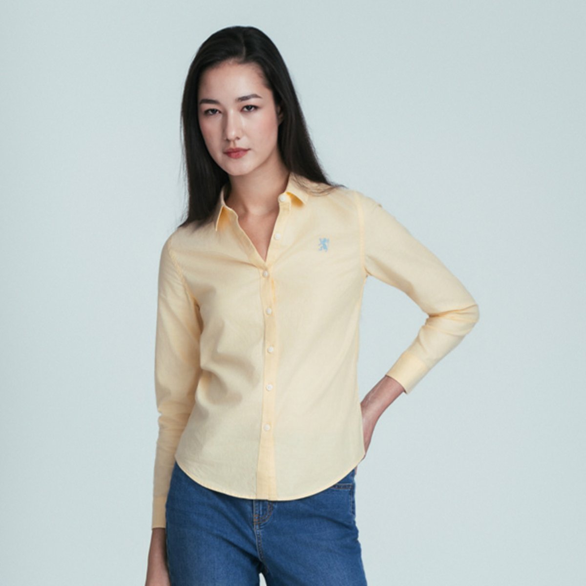 Women's Oxford Long Sleeve Embroidery Shirt - Giordano Online