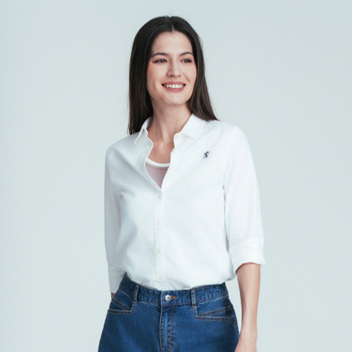 Women's Oxford Long Sleeve Embroidery Shirt - Giordano Online