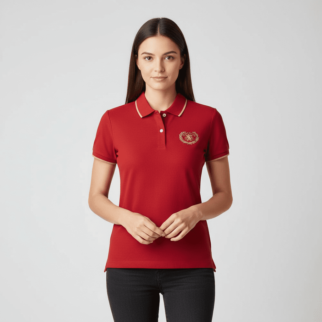 Women’s Short Sleeve Classic Slim Fit Embroidered Polo Shirt - Red - Giordano Online