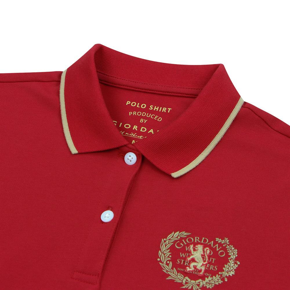 Women’s Short Sleeve Classic Slim Fit Embroidered Polo Shirt - Red - Giordano Online