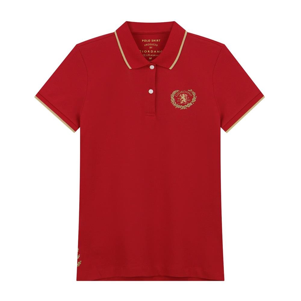 Women’s Short Sleeve Classic Slim Fit Embroidered Polo Shirt - Red - Giordano Online