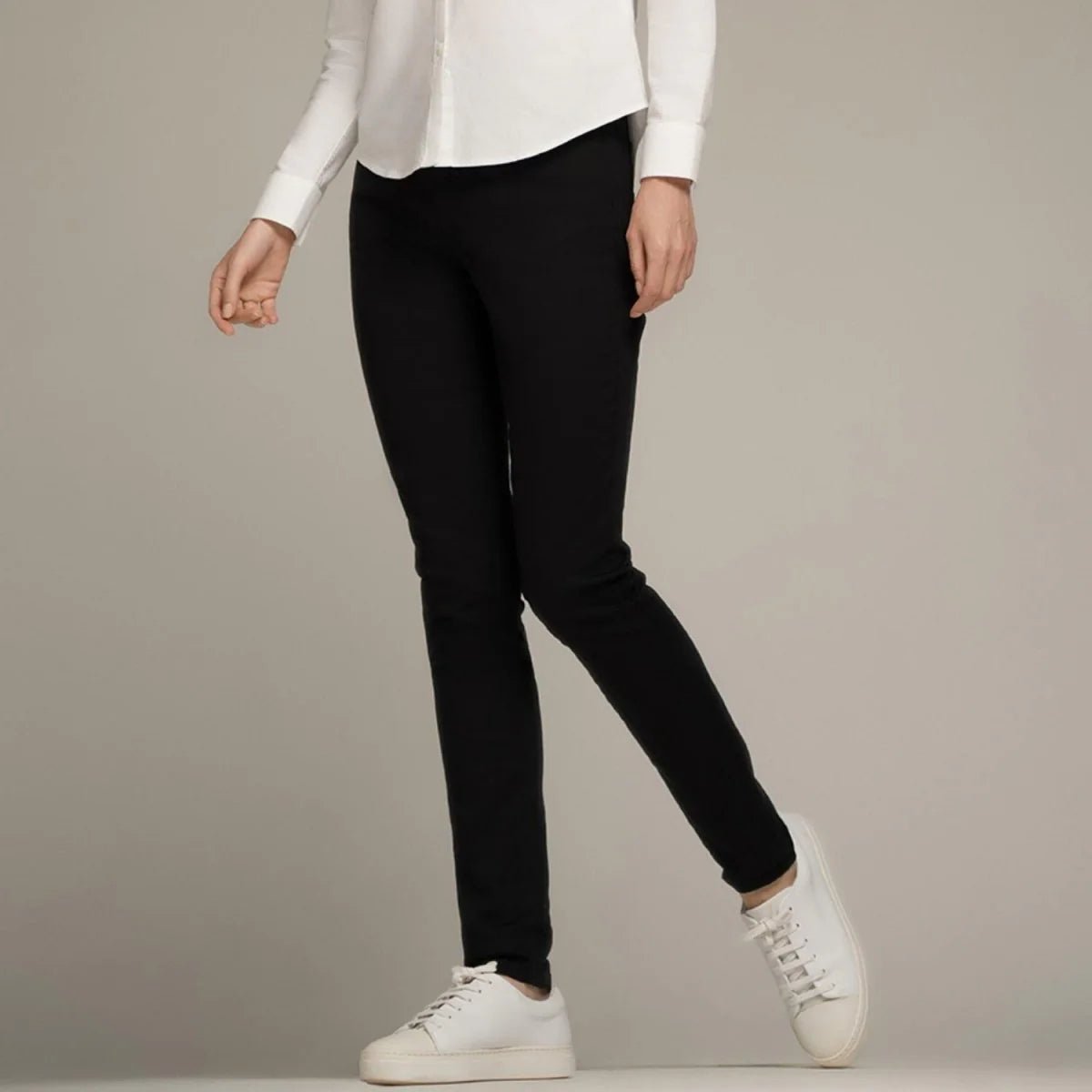 Women's Slim Taper Mid Rise Stretch Khaki Pants - Black - Giordano