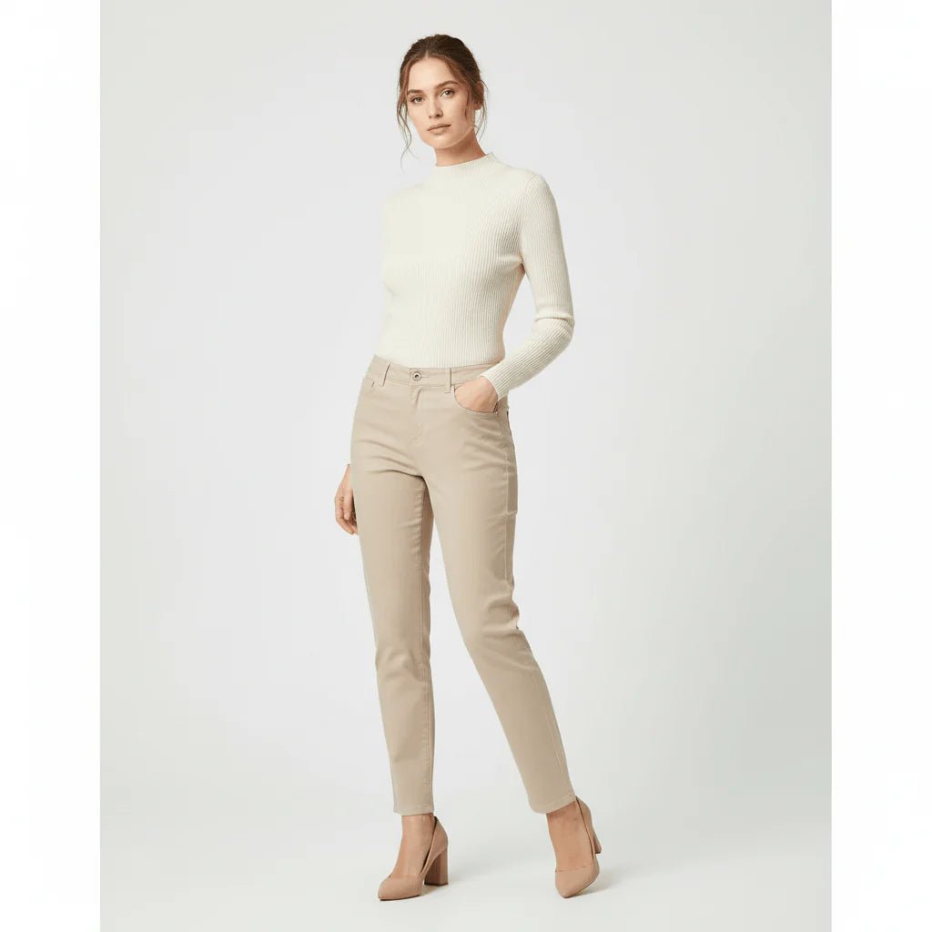 Women's Slim Taper Mid Rise Stretch Khaki Pants - Yellow - Giordano