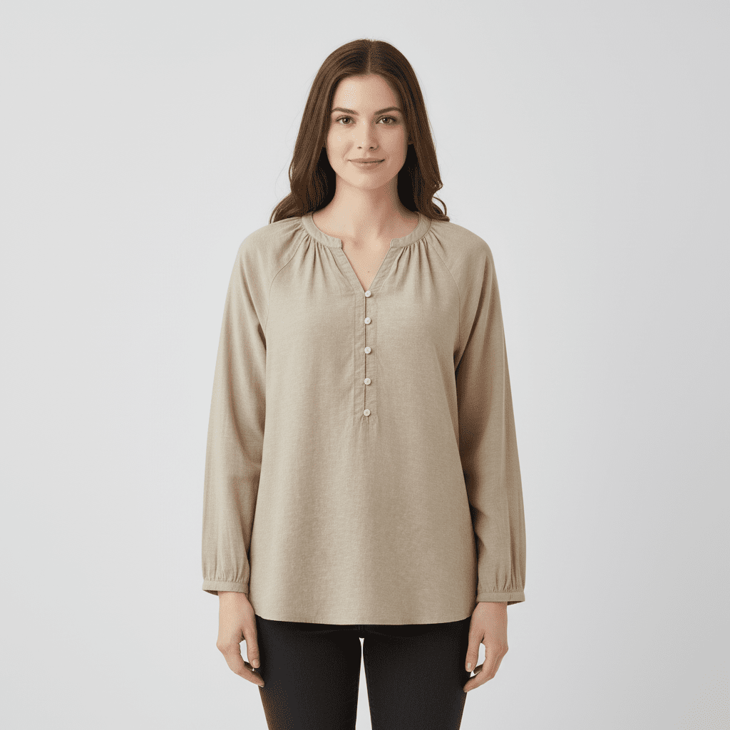 Women's V neck Half Placket Shirt - Giordano Online